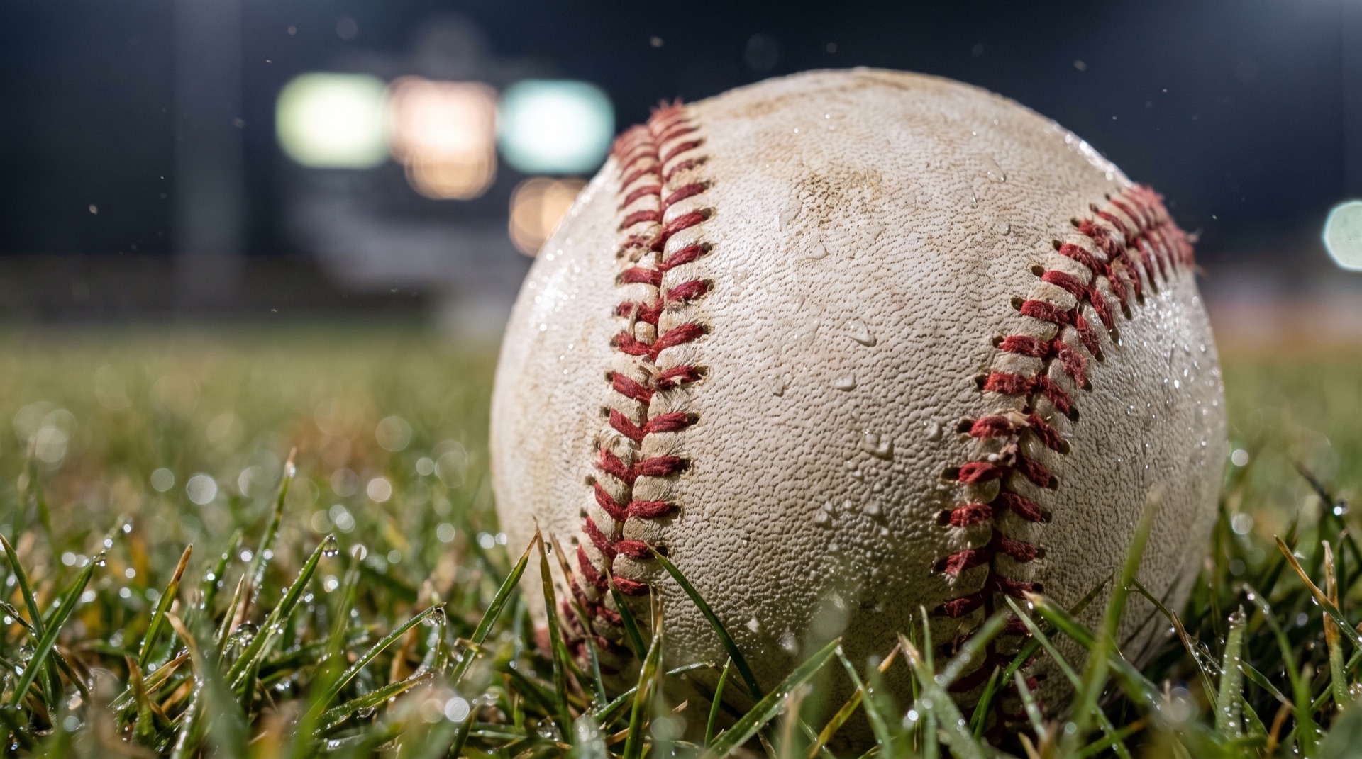 Baseball on the infield at night