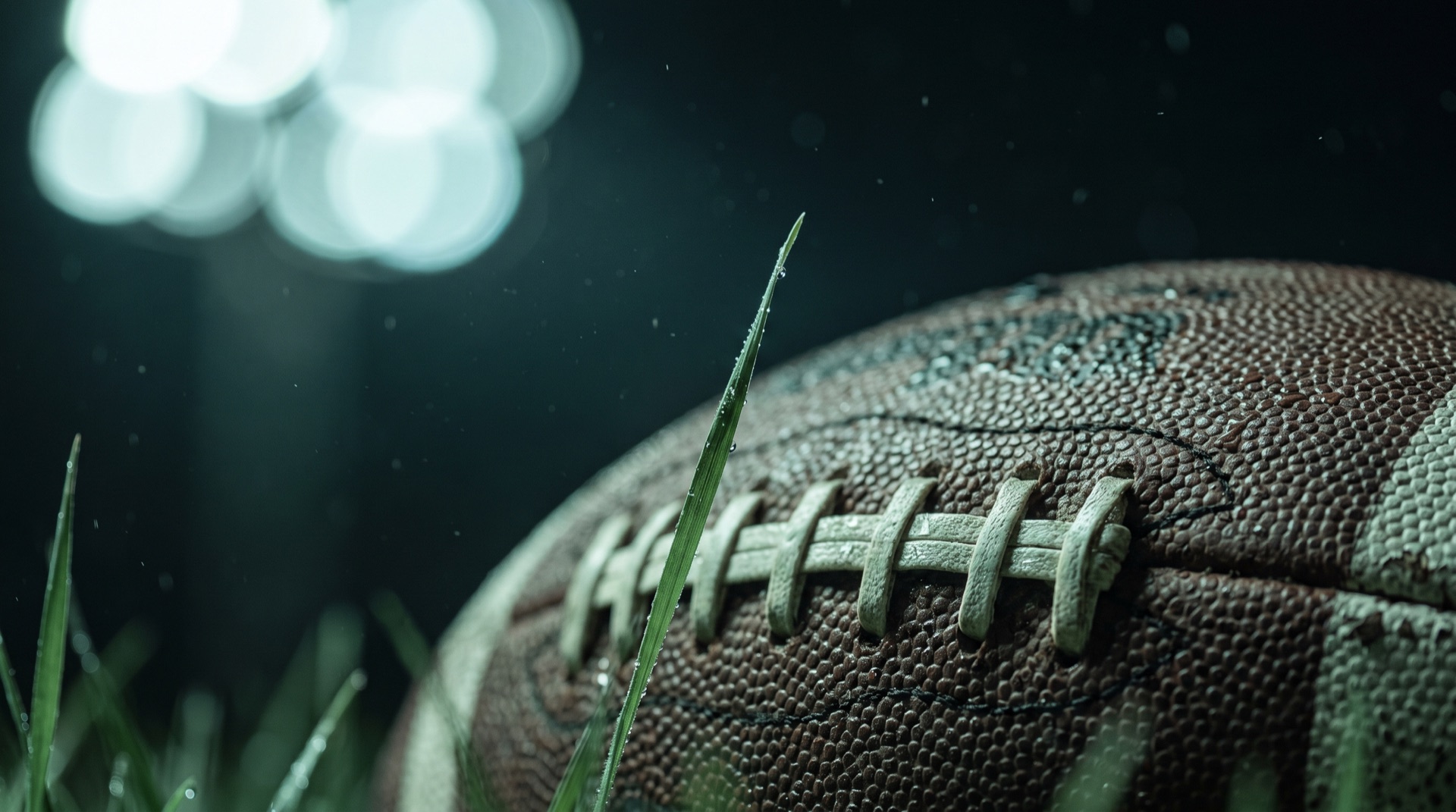 Football on the field at night